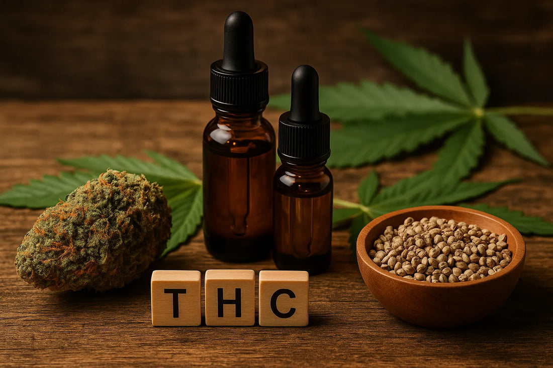 alternatives légales au THC en 2025 – fleurs CBD, huiles et graines sur fond naturel