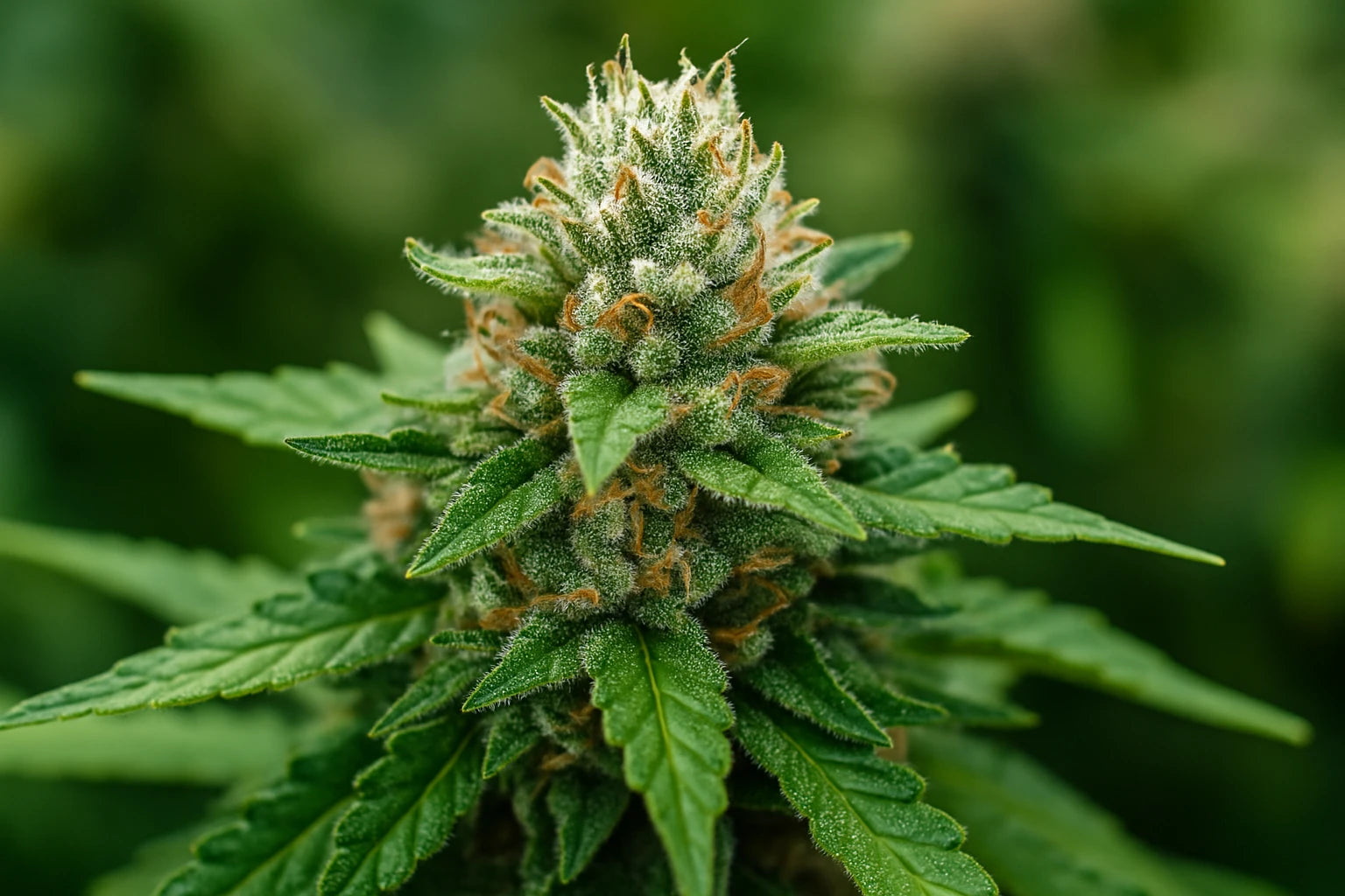 Fleur de CBD verte et compacte, couverte de trichomes – collection premium THC+ Chez Baba