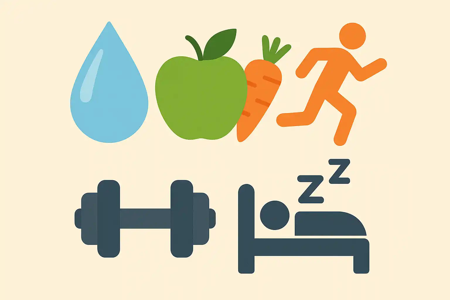 Illustration symbolisant l’élimination naturelle du THC par l’hydratation, le sport, l’alimentation saine et le sommeil.