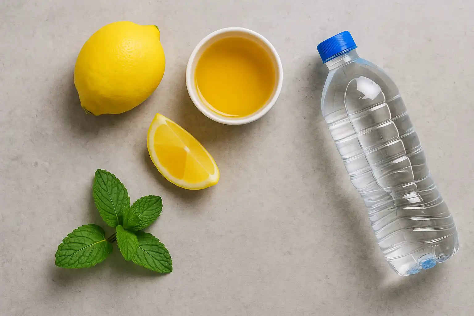 Composition detox naturelle — citron, eau et menthe — illustrant les fausses méthodes d’élimination du THC