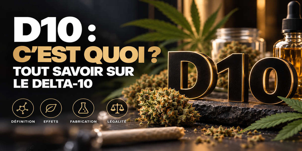 D10 c'est quoi ? Guide complet sur le Delta-10 : définition, effets, fabrication et légalité, illustration Chez Baba.